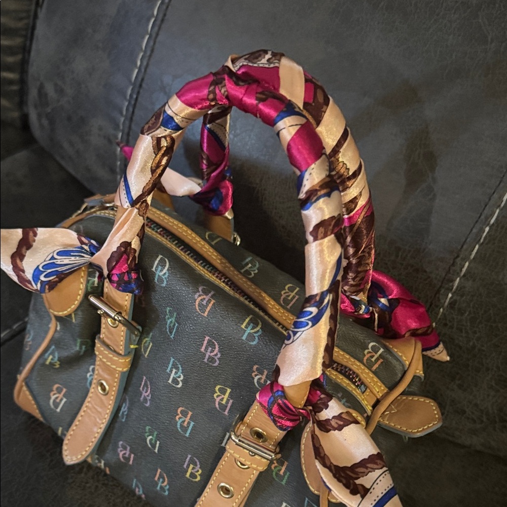 Dooney & Bourke Multicolor Rainbow Monogram Satchel Handbag Purse Handle Scarves - Picture 13 of 13